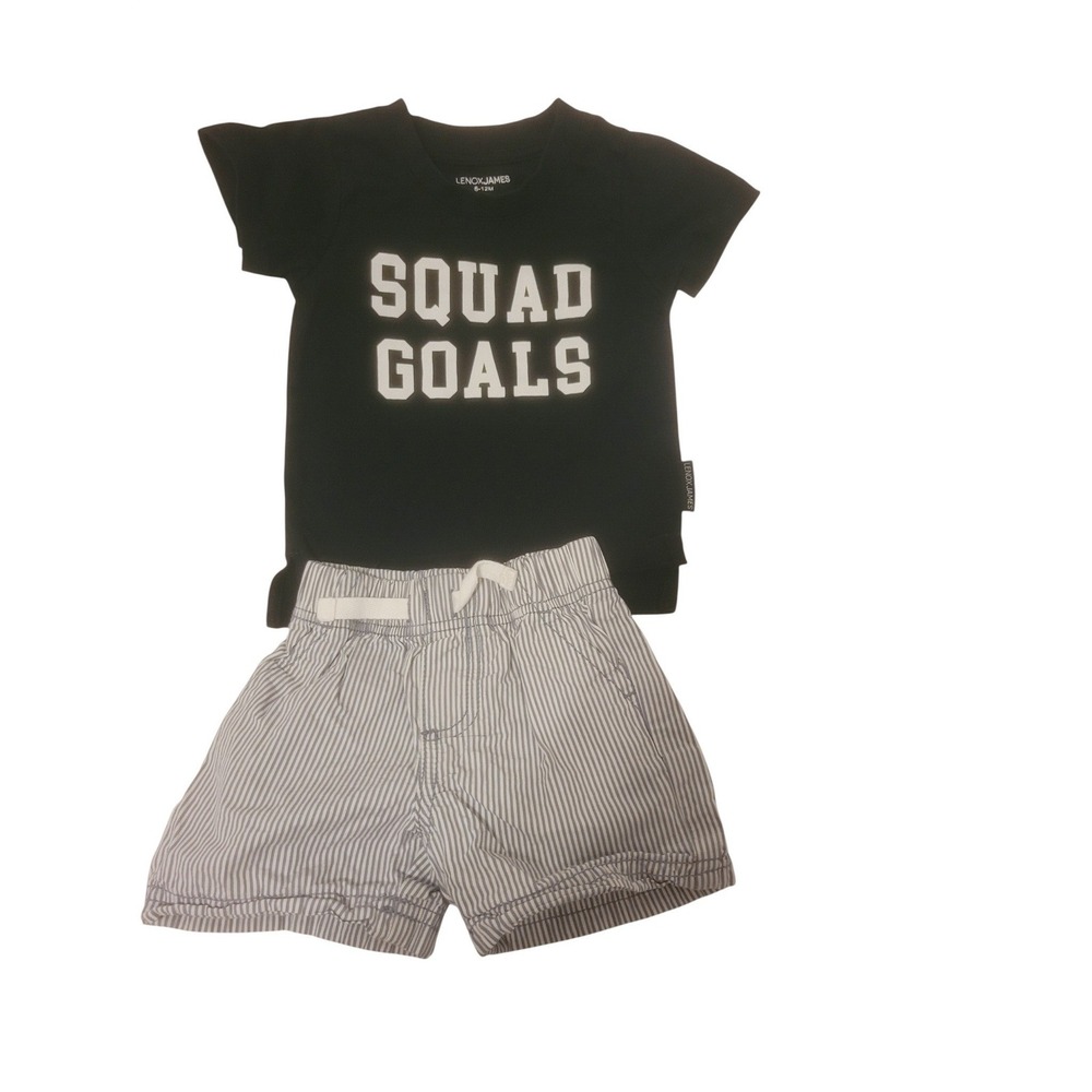 Lenox James‎ Squad Goals Shirt and Carters Striped Shorts Set 6-12M 6-9M